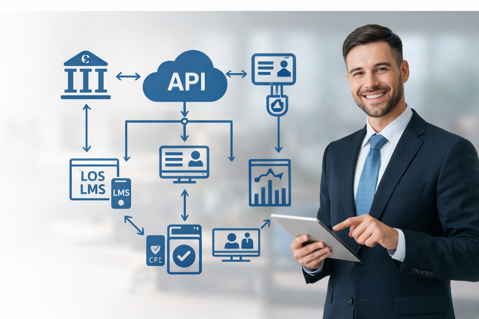 An executive woman on a call, representing lead management.