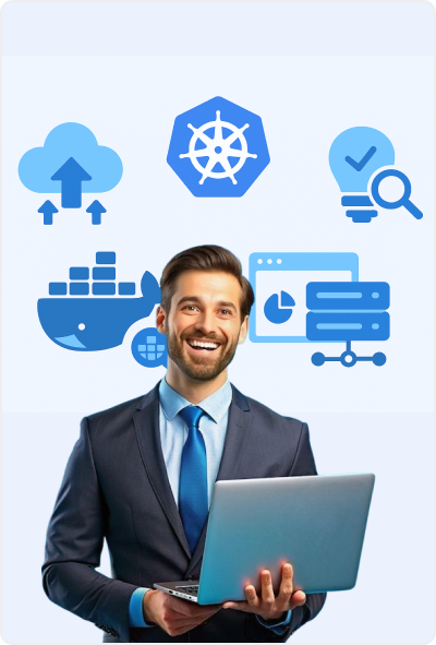 Cloud management professional with laptop